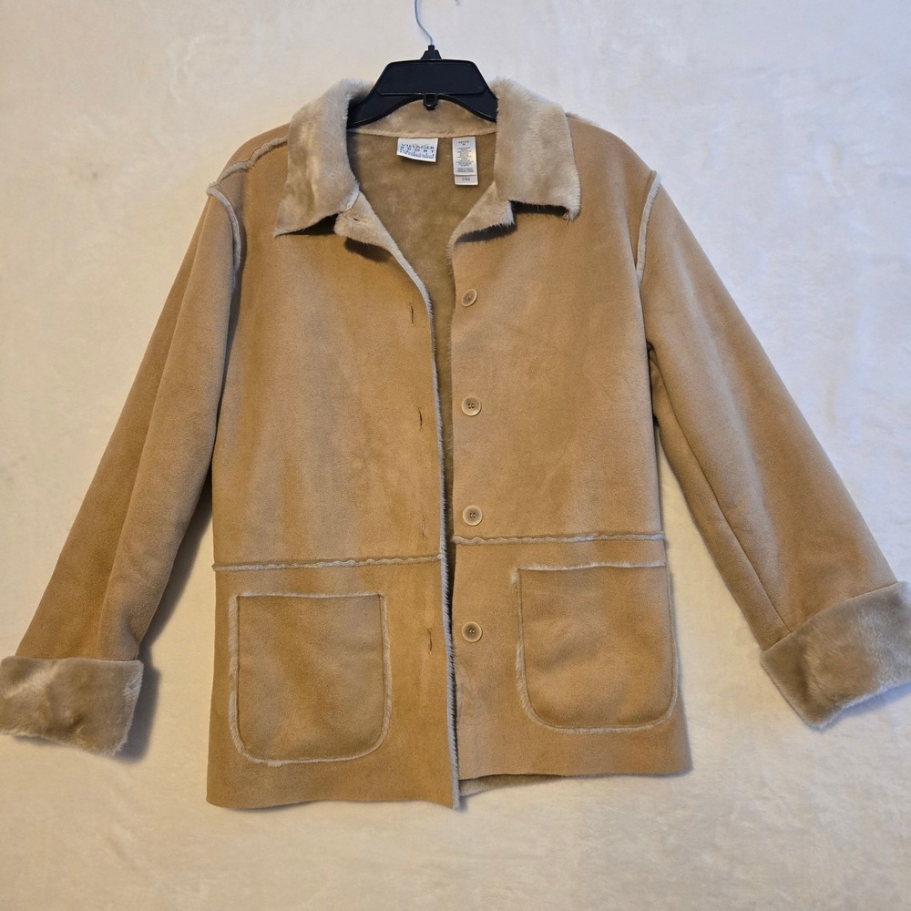 Villager Sport Petite Faux Suede Fur Trimmed Collar Cuff Jacket Women's M